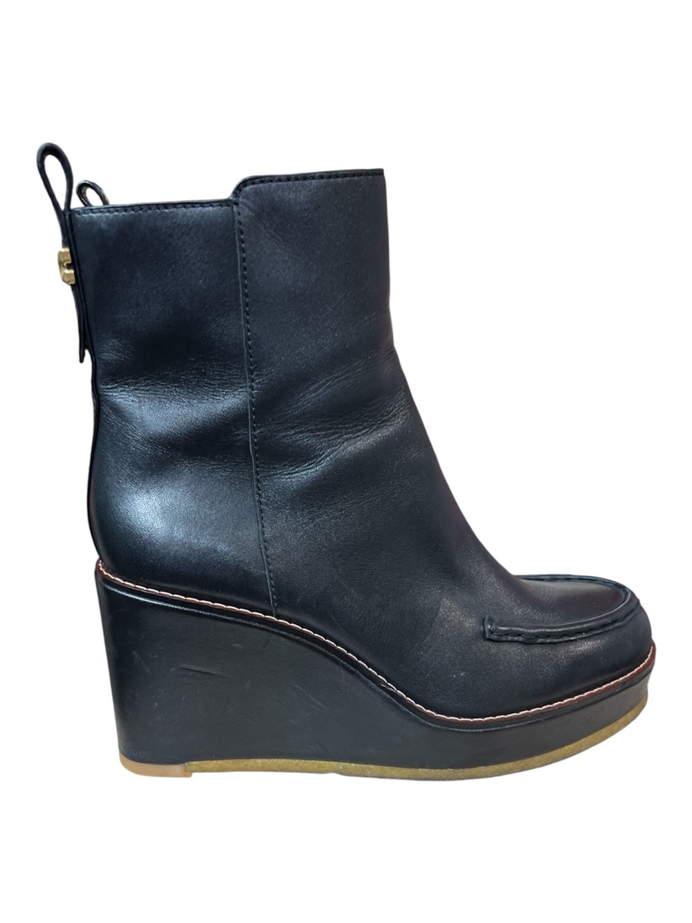 Coach Black Leather Wedge Platform Ankle Boots Womens Size 8B